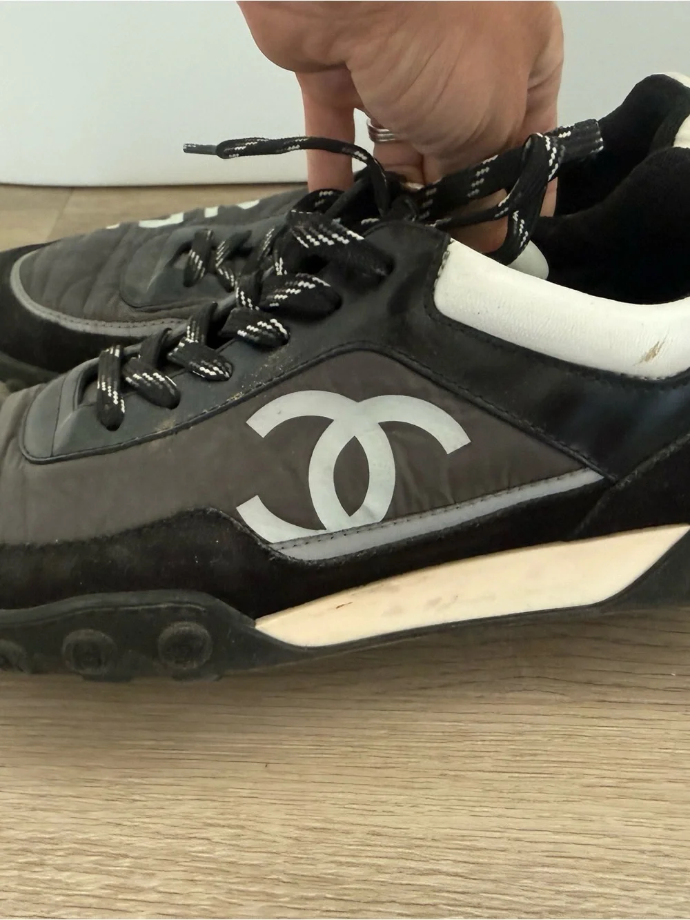 CHANEL Black and White Men’s Logo Running Sneakers